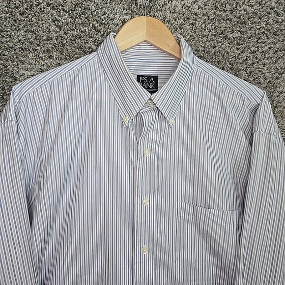 Jos A Bank Shirt Mens XL Blue Striped Button Down Travelers Cotton Pocket - Picture 4 of 7